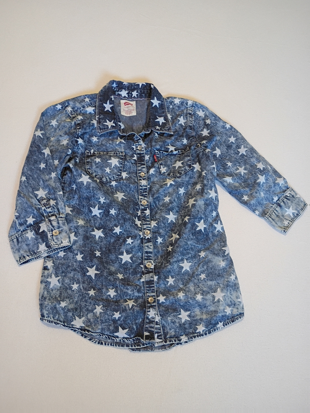 Levi's girls' button-up denim shirt star print design and 3/4 Sleeve Size 12-13y